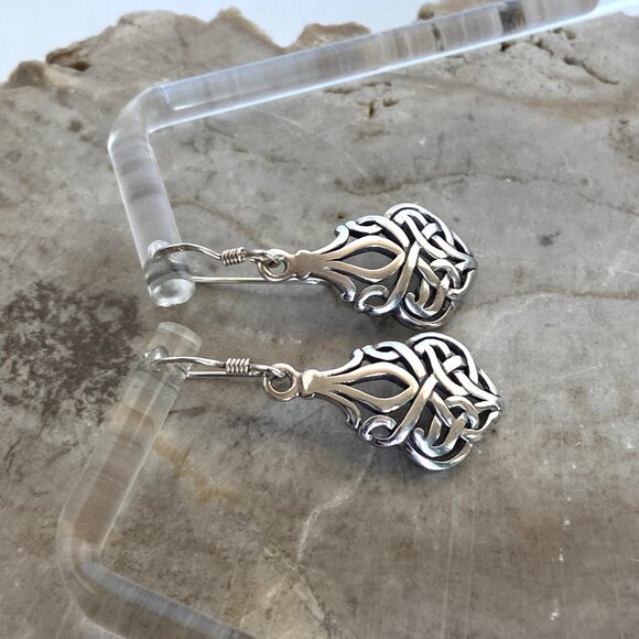 Sterling Silver 925 1.5" Celtic Knot Teardrop Dangle Drop Earrings - Picture 5 of 16